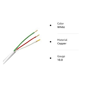 PHAT SATELLITE INTL feet White Thermostat Wire 18/3 Solid Copper 18AWG 3-Conductor Power Limited Circuit Wire Flame Retardant PVC, UL Listed CL2, Security Alarm Electrical Cable (feet, White)