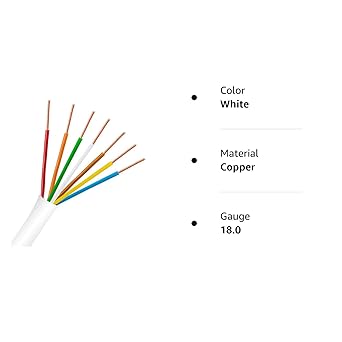 PHAT SATELLITE INTL feet White Thermostat Wire 18/7 Solid Copper 18AWG 7-Conductor Power Limited Circuit Wire Flame Retardant PVC, UL Listed CL2, Low Voltage Cable (feet, White)