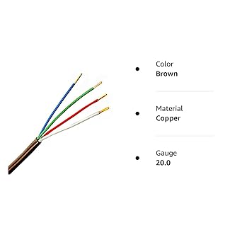 PHAT SATELLITE INTL feet Brown Thermostat Wire 20/4 Solid Copper 20AWG 4-Conductor Power Limited Circuit Wire Flame Retardant PVC, UL Listed CL2, Fire Alarm Security Cable (100 feet, Brown)