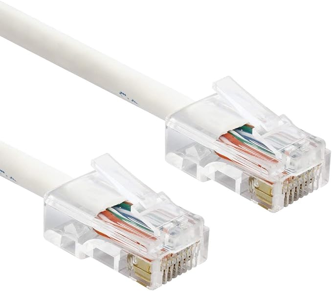 Cat 5e (CAT5E) Ethernet Cable, Solid Copper 24 AWG, EZ RJ45 Pass Through Connectors, High Speed LAN Network Internet Patch Jumper Cable, UL ETL Custom Cut and Made in USA (1-200 feet, White)