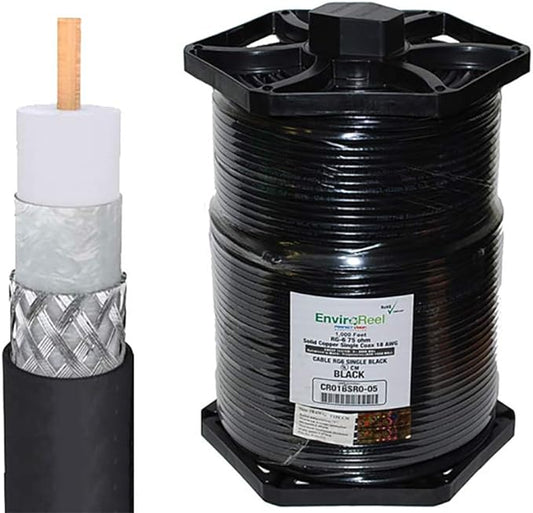 1000ft RG6 Coax, Single RG6 Solid Copper, Black EnviroReel
