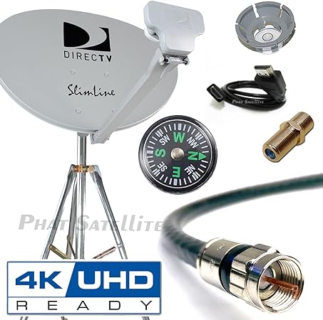 4K SWM3 Complete Kit for Portable Mobile Camping RV Tailgate Trailer, Tripod, RG6 Coax, HDMI, Slimline Dish Reverse Band SL3 for UHD Genie H24 H25 HR34 HR44 HR55