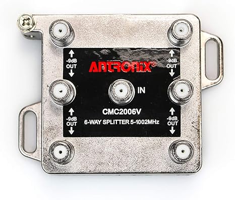 1 Piece CMC2006VC-A Professional Grade Heavy Duty 6-Way Balanced 5-1002MHz Corrosion Resistant Plating RG6 RG59 RG7 RG8 RG11 Coaxial Cable Splitter for Charter, Time Warner, Cox, Comcast, HDTV