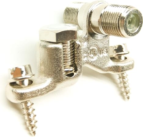 Single Port F-Pin Coax Grounding Block, Weather Resistant Nickel Plated Brass Construction, CATV HDTV Antenna Satellite Dish Ground, UL Listed SCTE