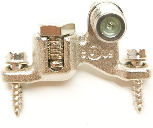 Single Port F-Pin Coax Grounding Block, Weather Resistant Nickel Plated Brass Construction, CATV HDTV Antenna Satellite Dish Ground, UL Listed SCTE