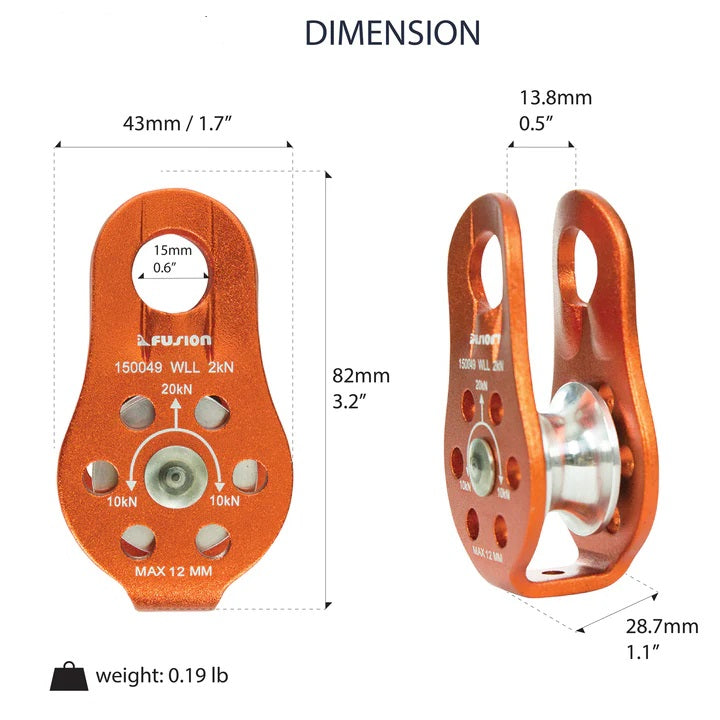 FUS Nuro Fixed Side Mini Pulley - Orange. FP-8149-ORG