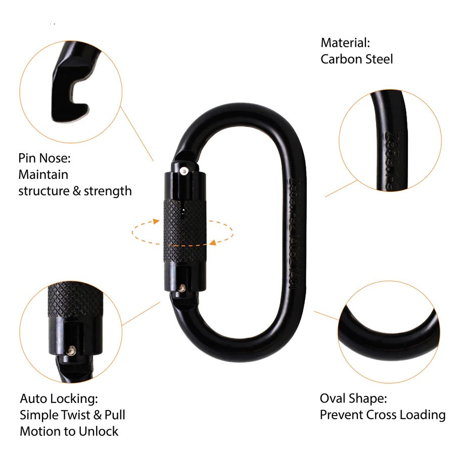 FUS Ovatti Steel - Auto Lock Carabiner - Black FP-9108-BLK