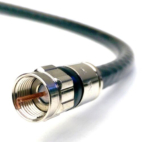PSI, QUAD SHIELD SOLID COPPER 3GHZ RG-6 Coaxial Cable 75 Ohm (DIRECTV Satellite TV or Broadband Internet) ANTI CORROSION BRASS CONNECTOR RG6 Fittings Assembled in USA (50 to 100 feet, Black)