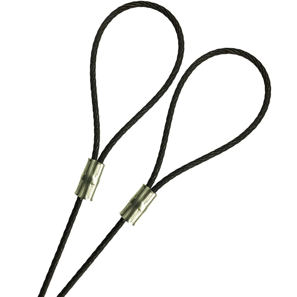 101-200in Order To Size Black Metal Wire Rope Oxidize Galvanized Steel, 1/8” Core Diameter, 7x19 Strand Core, Custom Cut and Made to Order