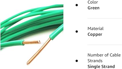 PHAT SATELLITE INTL Ground Wire Solid Pure Copper Grounding Cable, 12 AWG Core, THW PVC Jacket, Wet Dry Indoor Outdoor Aerial Usage, Appliance Protection from Electrical Surge (ft, Green)