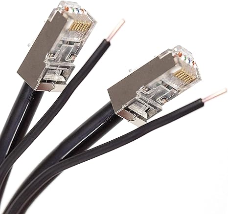 Shielded Bare Copper CAT5 with Ground F/UTP 24AWG 350MHz, EZ Pass Thru RJ45 Plug Network Data Ethernet LAN Cable UL ETL Assembled in USA (1-200 feett, Black)