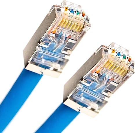 Shielded CAT6 Solid Copper F/UTP 23AWG 550MHz, EZ Pass Thru RJ45 Plug Network Data Ethernet LAN Cable UL ETL Assembled in USA (1-200 ,Blue)