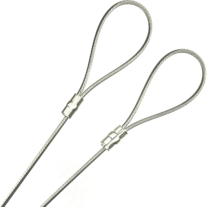 6-100in Custom Cut 1/16" Stainless Steel 304 Wire Rope Cable 7x7 – Double Looped Ends,  Flexible & Corrosion Resistant (Length in Inches)