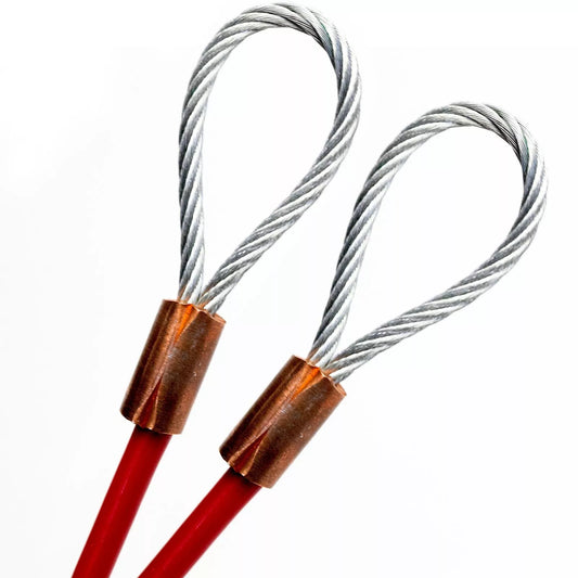 58ft Cut To Size 1/4 Galvanized Steel Cable RED Vinyl Coated To 3/16 Loop Size With Copper Sleeves MADE IN USA