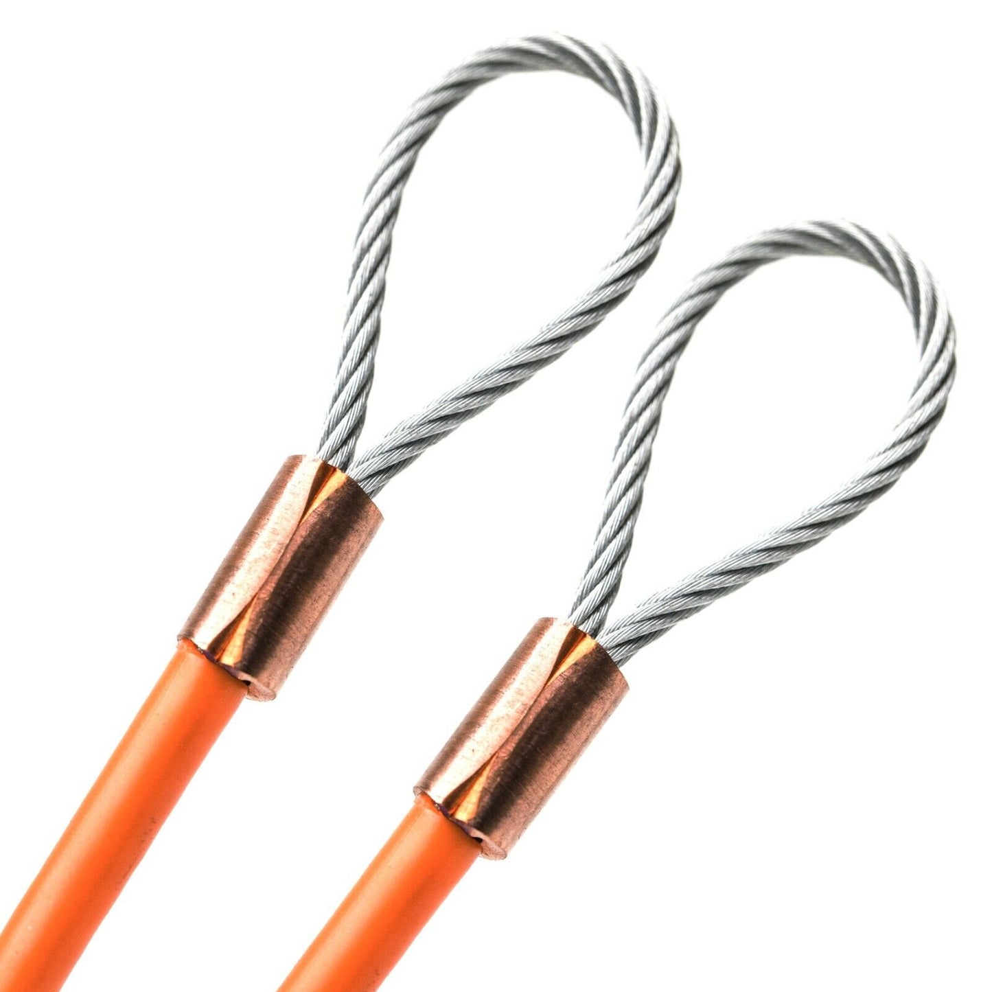 59ft Cut To Size 1/4 Galvanized Steel Cable ORANGE Vinyl Coated To 3/16 Loop Size With Copper Sleeves MADE IN USA