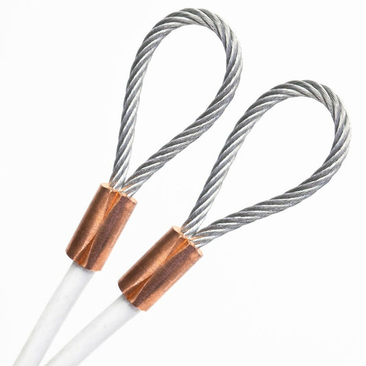 95ft Cut To Size 1/4 Galvanized Steel Cable WHITE Vinyl Coated To 3/16 Loop Size With Copper Sleeves MADE IN USA