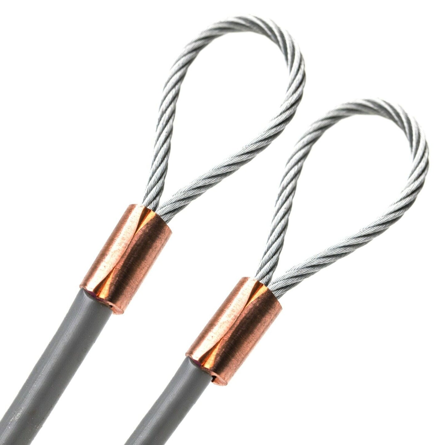 61ft Cut To Size 1/4 Galvanized Steel Cable GRAY Vinyl Coated To 3/16 Loop Size With Copper Sleeves MADE IN USA