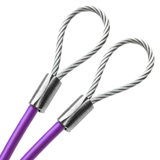 100ft Order To Size 1/4 Galvanized Steel Cable PURPLE Vinyl Coated To 3/16 With Loop Size Made To Order In USA