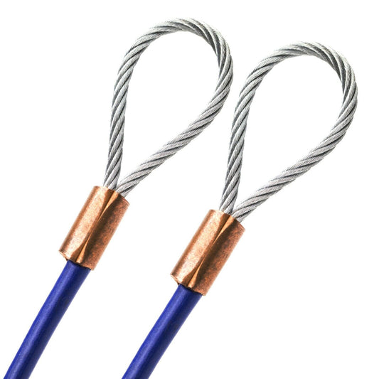 97ft Cut To Size 1/4 Galvanized Steel Cable BLUE Vinyl Coated To 3/16 Loop Size With Copper Sleeves MADE IN USA