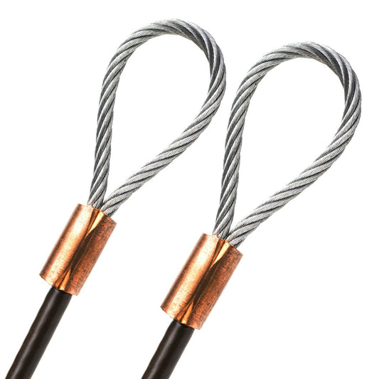 99ft Cut To Size 1/4 Galvanized Steel Cable BLACK Vinyl Coated To 3/16 Loop Size With Copper Sleeves MADE IN USA