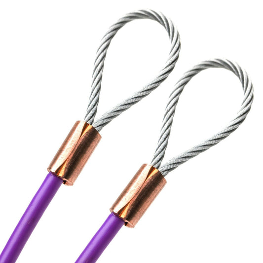 22ft Cut To Size 1/4 Galvanized Steel Cable PURPLE Vinyl Coated To 3/16 Loop Size With Copper Sleeves MADE IN USA