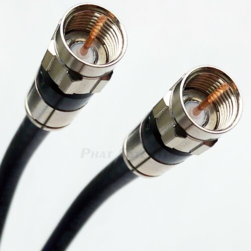 PSI, QUAD SHIELD SOLID COPPER 3GHZ RG-6 Coaxial Cable 75 Ohm (DIRECTV Satellite TV or Broadband Internet) ANTI CORROSION BRASS CONNECTOR RG6 Fittings Assembled in USA (50 to  100 feet, Black)
