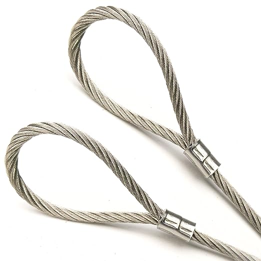 6-100in MADE TO ORDER - PREMIUM 304 GRADE - STAINLESS STEEL 7x19 BRAIDED 1/8 WIRE CABLE STAINLESS STEEL SLEEVED LOOP ENDS