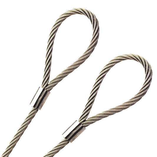 1-100ft MADE TO ORDER - PREMIUM 304 GRADE - STAINLESS STEEL 7x19 BRAIDED 1/8 WIRE CABLE TIN SLEEVED LOOP ENDS