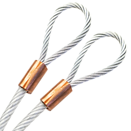 16ft Cut To Size 1/4 Galvanized Steel Cable CLEAR Vinyl Coated To 3/16 Loop Size With Copper Sleeves MADE IN USA
