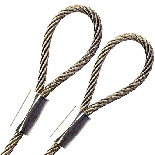 101-200in MADE TO ORDER -MARINE GRADE- STAINLESS STEEL 7x19 BRAIDED 3/16 WIRE CABLE TIN SLEEVED LOOP ENDS
