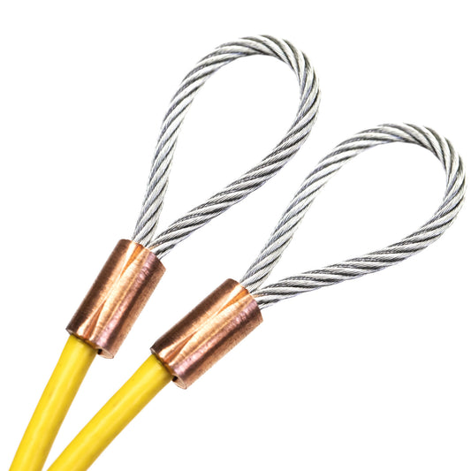 1ft Cut To Size 1/4 Galvanized Steel Cable YELLOW Vinyl Coated To 3/16 Loop Size With Copper Sleeves MADE IN USA