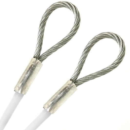 64ft Order To Size 1/4 Galvanized Steel Cable WHITE Vinyl Coated To 3/16 With Loop Size Made To Order In USA