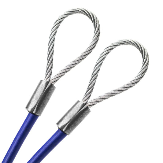 65ft Order To Size 1/4 Galvanized Steel Cable BLUE Vinyl Coated To 3/16 With Loop Size Made To Order In USA
