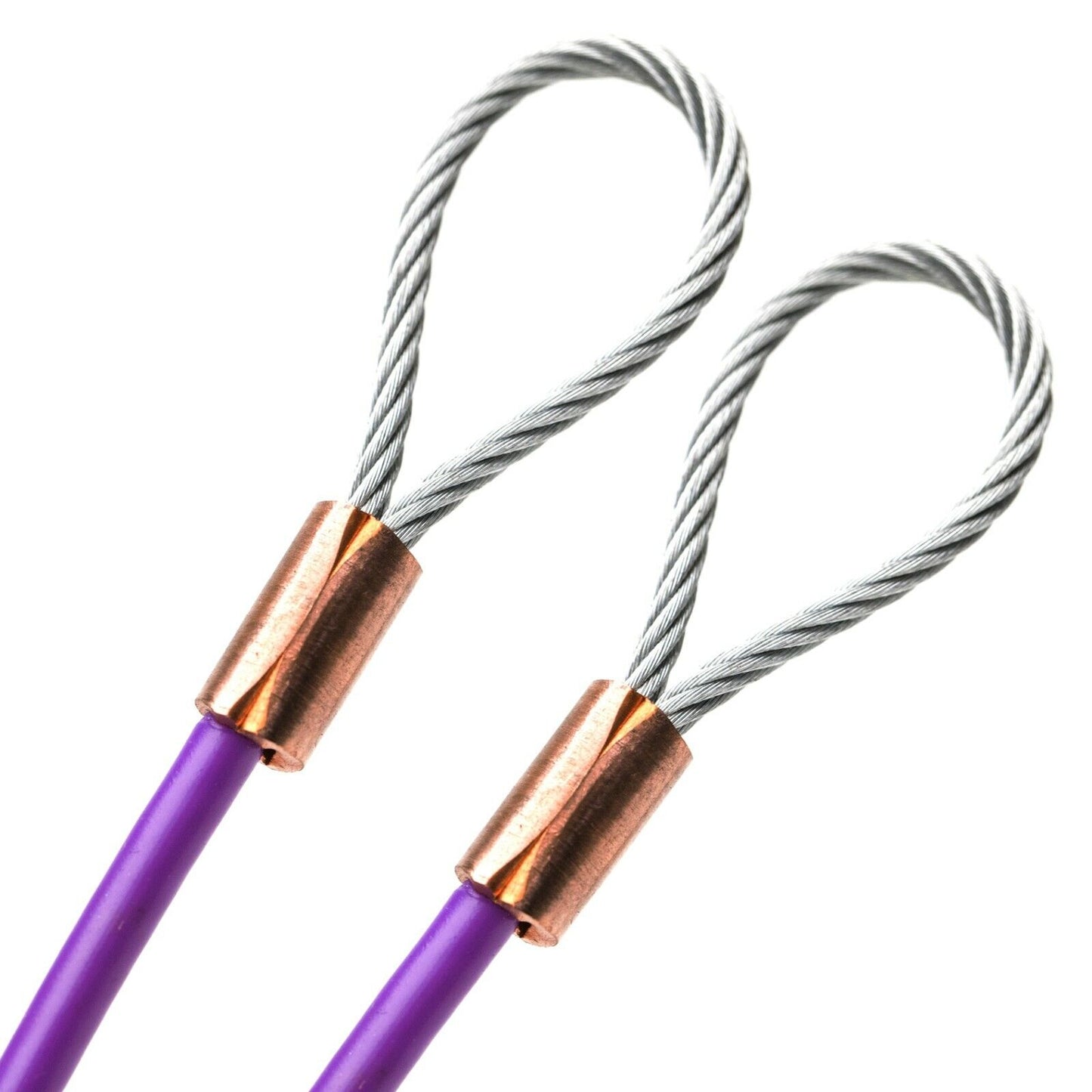 19ft Cut To Size 1/4 Galvanized Steel Cable PURPLE Vinyl Coated To 3/16 Loop Size With Copper Sleeves MADE IN USA
